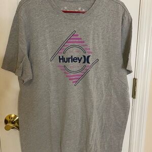 Hurley Heather Gray Tee with Pink and Blue Design